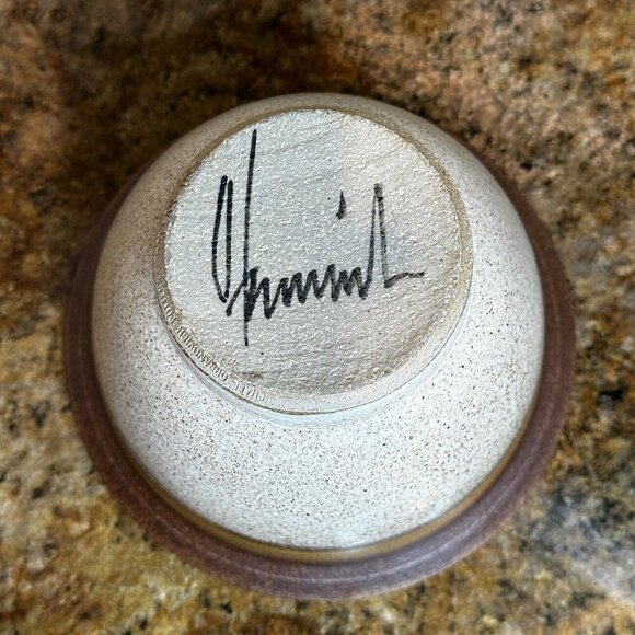 Michael Obranovich Stoneware Pottery Bowl Earthtones Spotted Signed 7.5" X 5.2" - Picture 8 of 12